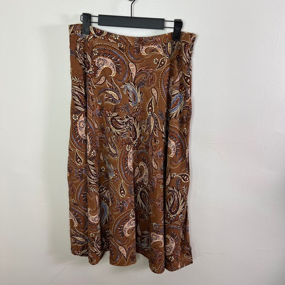 J.Jill Women's Paisley Print Midi Skirt Brown Blue Boho Chic Casual - Picture 2 of 7